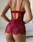 rosalie midnight babydoll black and red sheer lace mesh lingerie dress for women