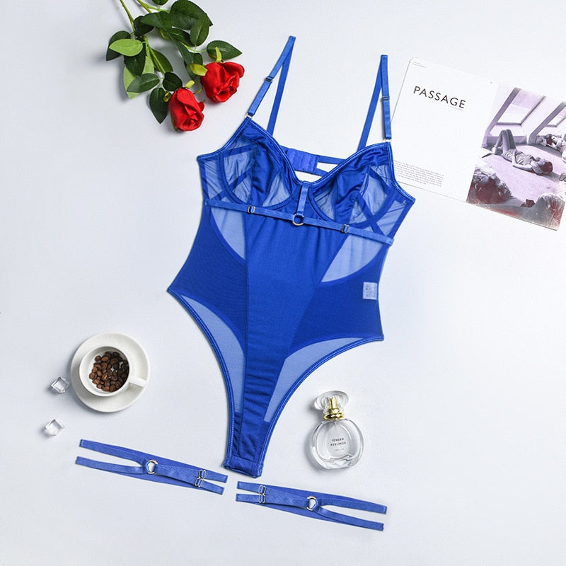 Sensual Striped Lace Bodysuit Lingerie