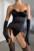 Natalia Midnight black satin strapless corset lingerie set with garters