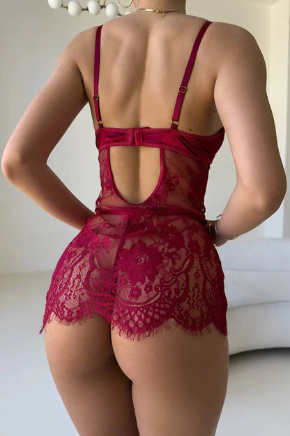 rosalie midnight babydoll black and red sheer lace mesh lingerie dress for women