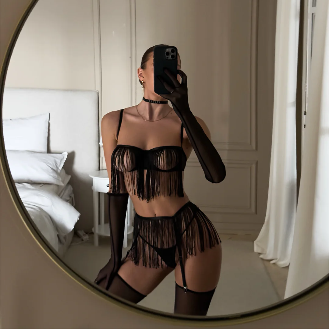 Black lace and mesh lingerie set – luxury women’s lingerie – SultryGirls
