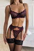 Black lace lingerie set with fuchsia embroidery and garter belt – luxury women’s lingerie – SultryGirls
