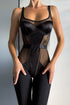 Elena Midnight black mesh jumpsuit with structured cups and lace detail