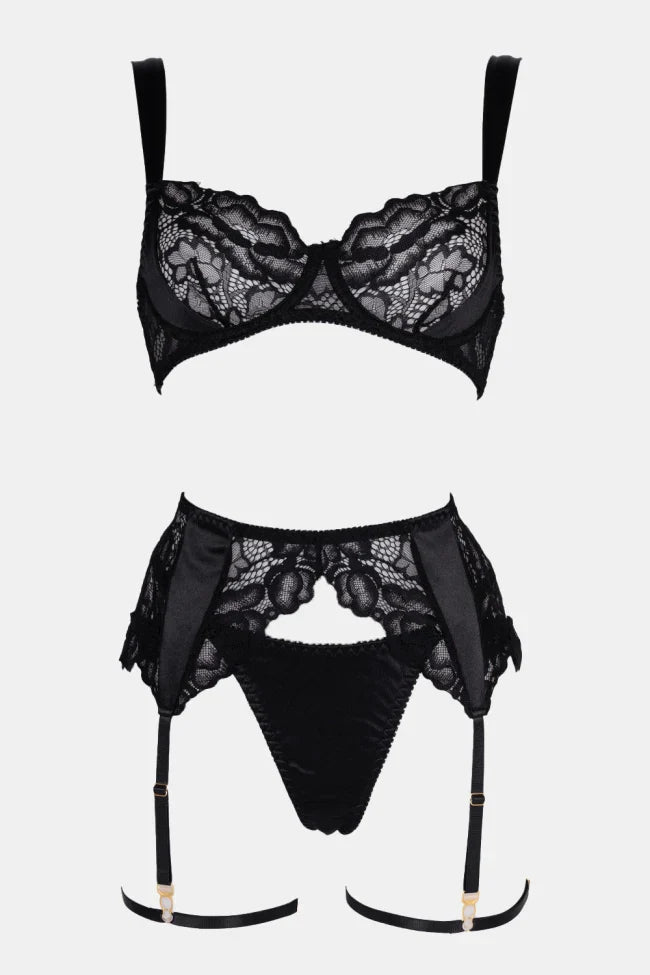 valora black lace lingerie set sheer mesh elegant floral lace sexy lingerie set