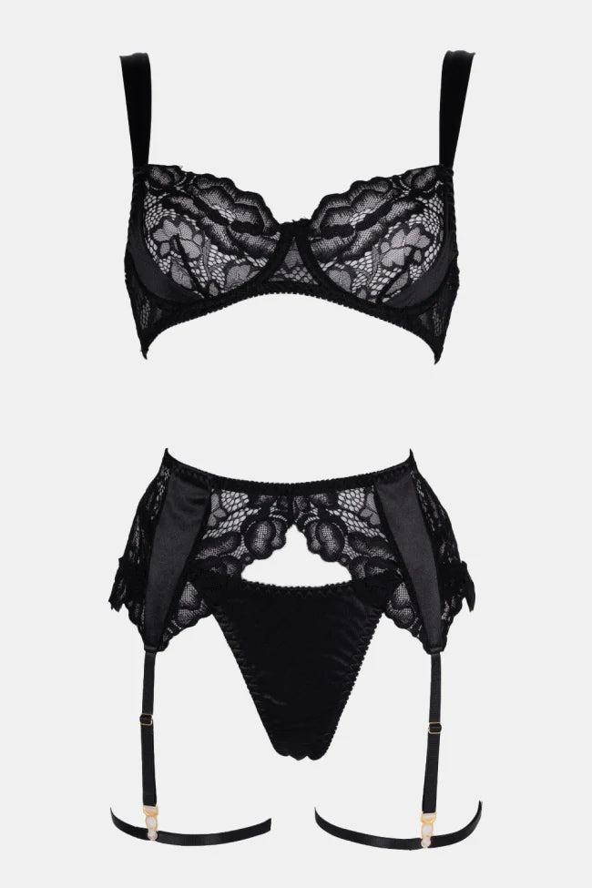 valora black lace lingerie set sheer mesh elegant floral lace sexy lingerie set