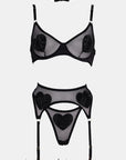 valentina heart noir set black lace sheer mesh romantic heart detail lingerie set