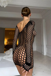 Fishnet mini dress with body-hugging fit – luxury mesh dress for women – Raven Mesh Mini Dress
